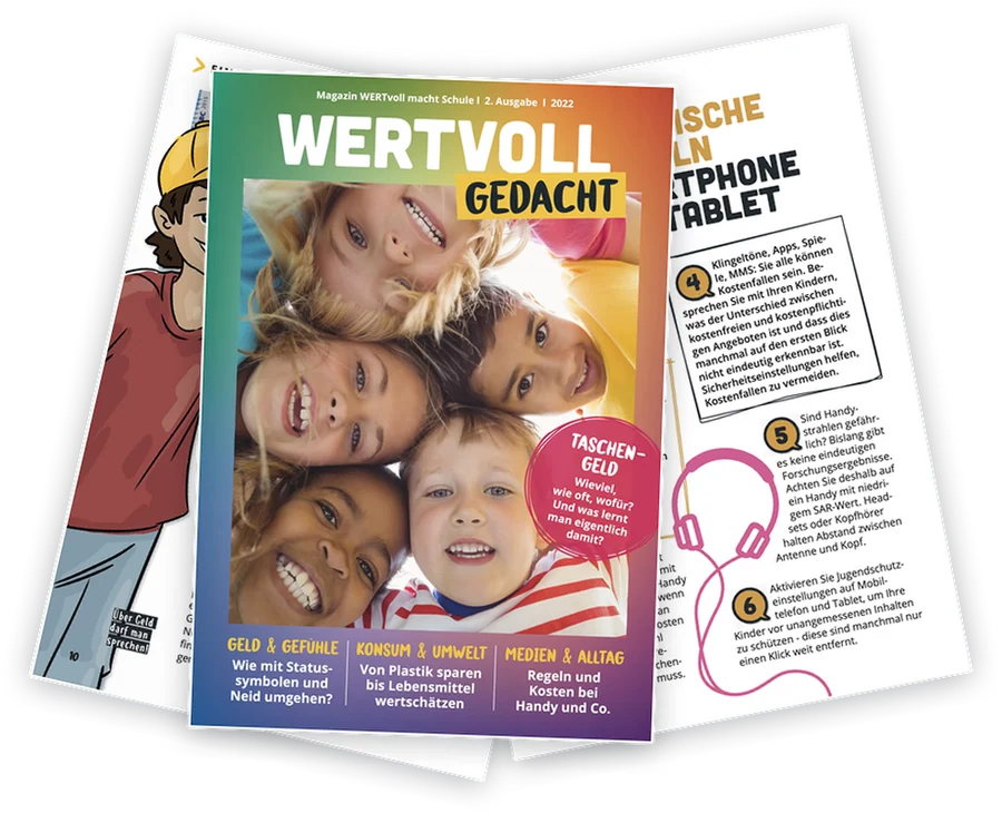 Aufgefächerte Seiten des Magazins WERTvoll gedacht